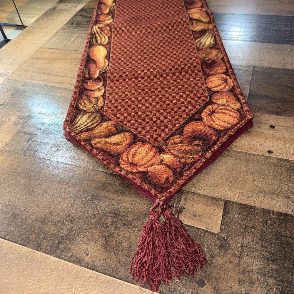 Tapestry Table Runner Harvest Pumpkin Fall Thanksgiving Decor Woven Tassel 13x72
